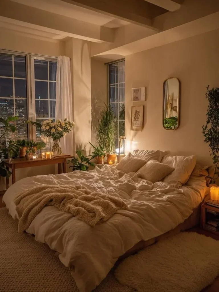 Cozy City Apartment Bedroom With Candlelit Corners