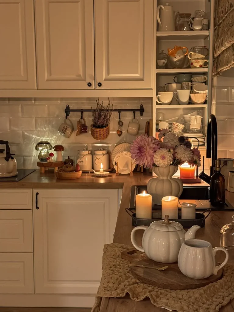 Cozy Cottage Style Kitchenette with Candlelit Decor