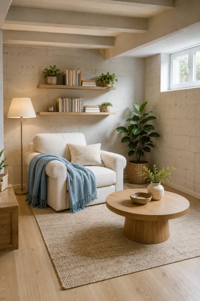 Cozy Reading Nook for an Unfinished Basement
