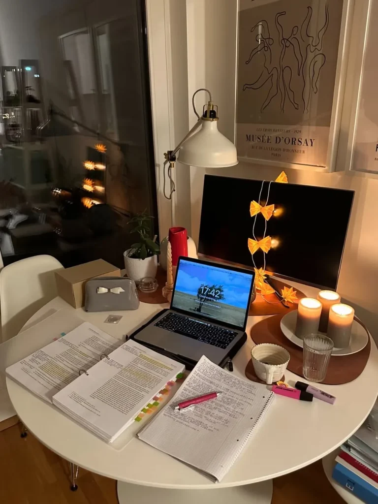 Cozy Round Table Study Nook With Candlelight