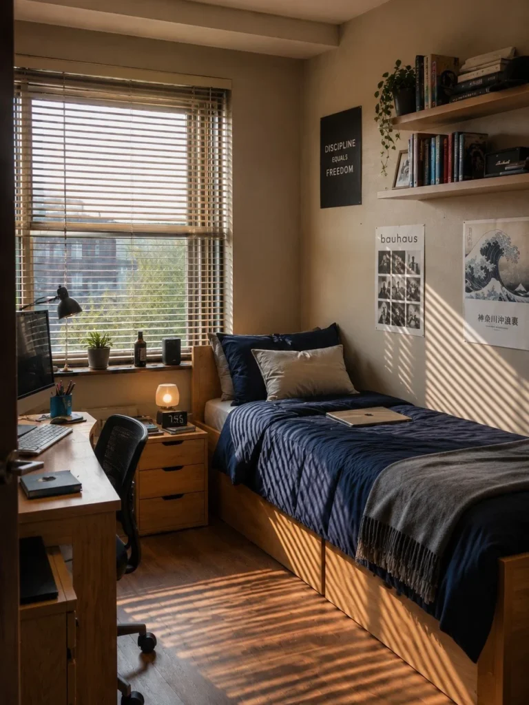 Cozy Student Room With Warm Wood and Study Space