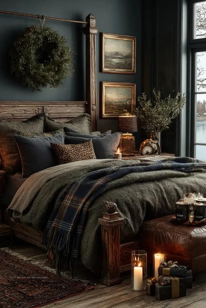 Dark Green Bedroom With Rustic Cottage Warmth
