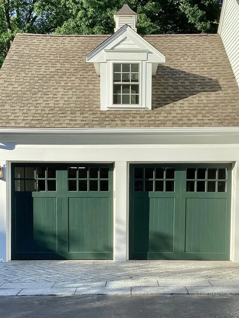 Dark Green Garage Doors for a Timeless Cottage Look