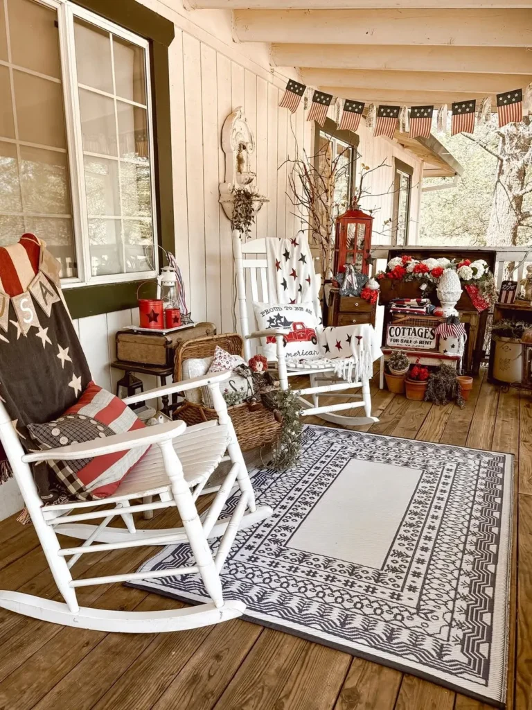 Farmhouse 4th of July Porch With Rocking Chair Charm