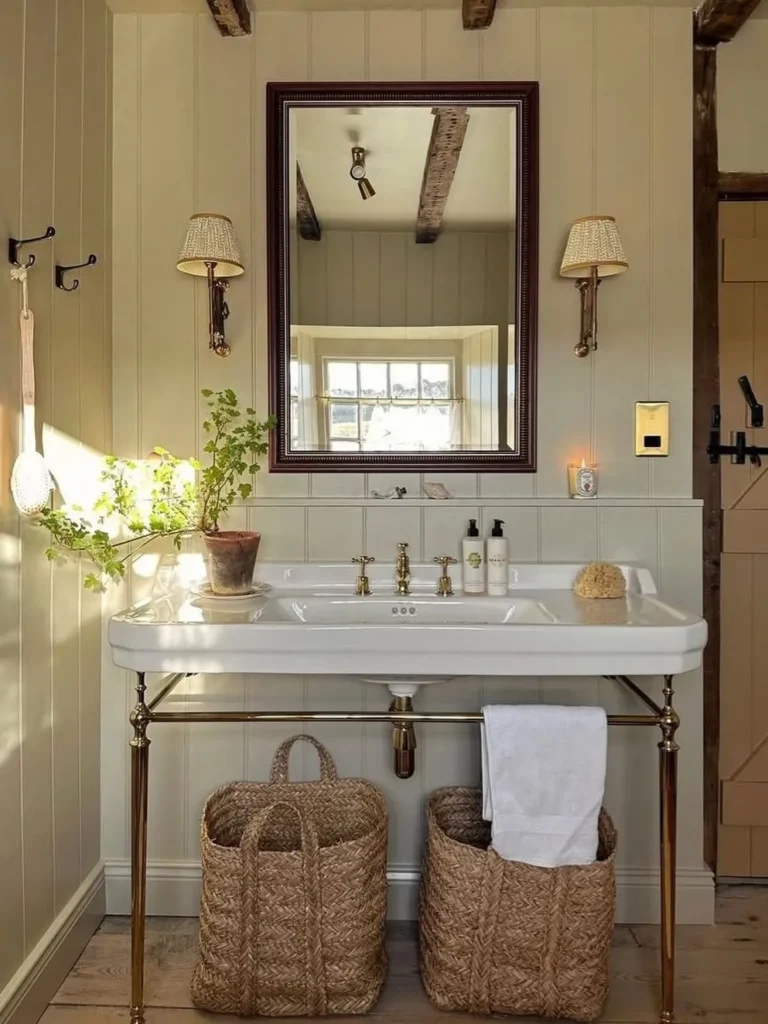Farmhouse Bathroom With Scenic Wall Mural