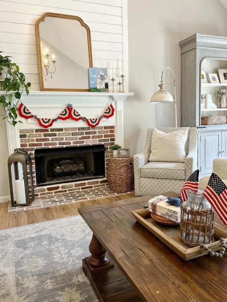 Farmhouse Fireplace Decor for the 4th of July