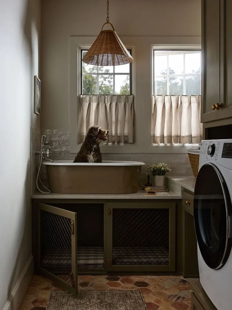 Farmhouse Laundry Room With a Built-In Dog Wash Station