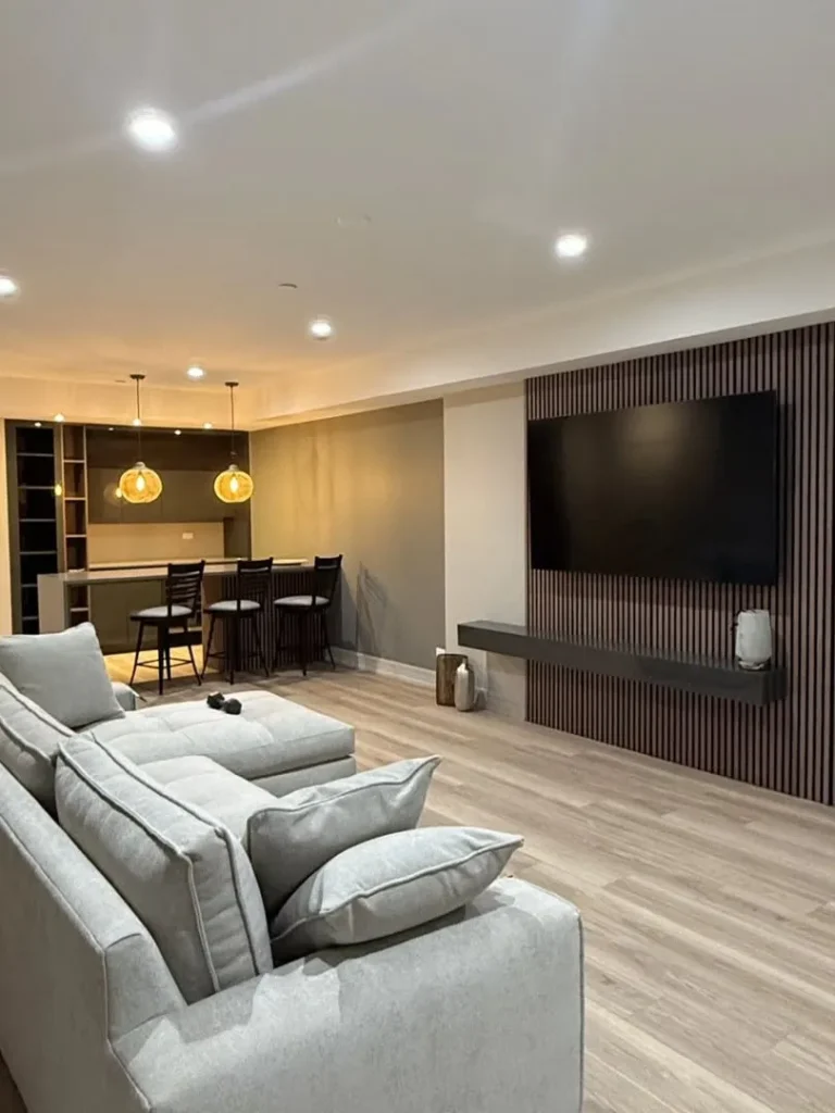 Finished Basement With Floating Media Wall