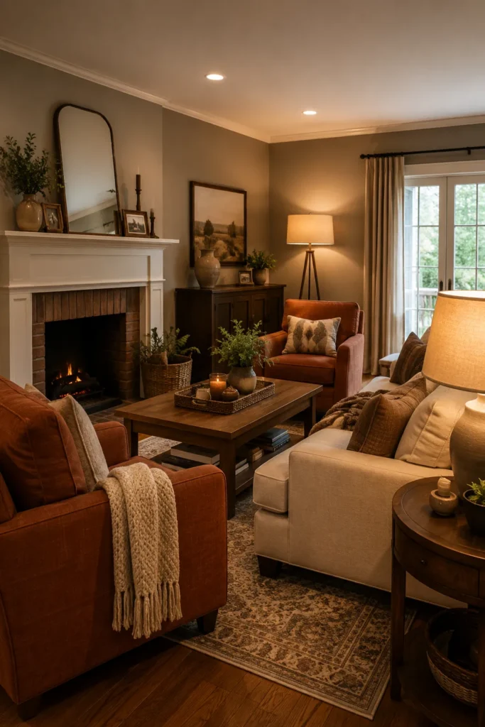 Fireplace Family Room With Warm Autumn Tones