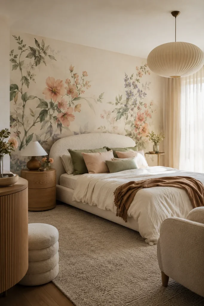 Floral Mural Bedroom With Soft Cottage Style