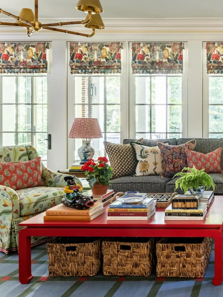 Floral Prints and Bold Accents in a Collected Family Room
