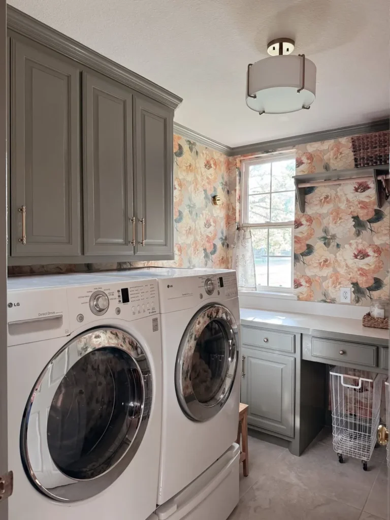 Floral Wallpaper Laundry Room With Vintage Cottage Charm