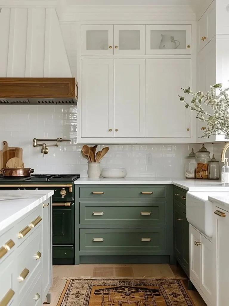 Forest Green and White Cabinet Combinations With Brass Accents