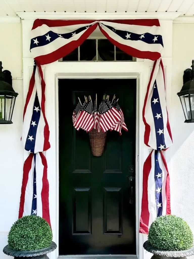 Front Door Framed With Patriotic Draped Bunting
