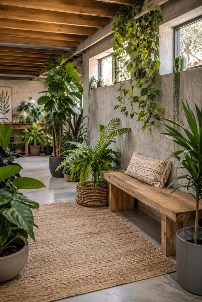 Indoor Plant Corner for an Unfinished Basement