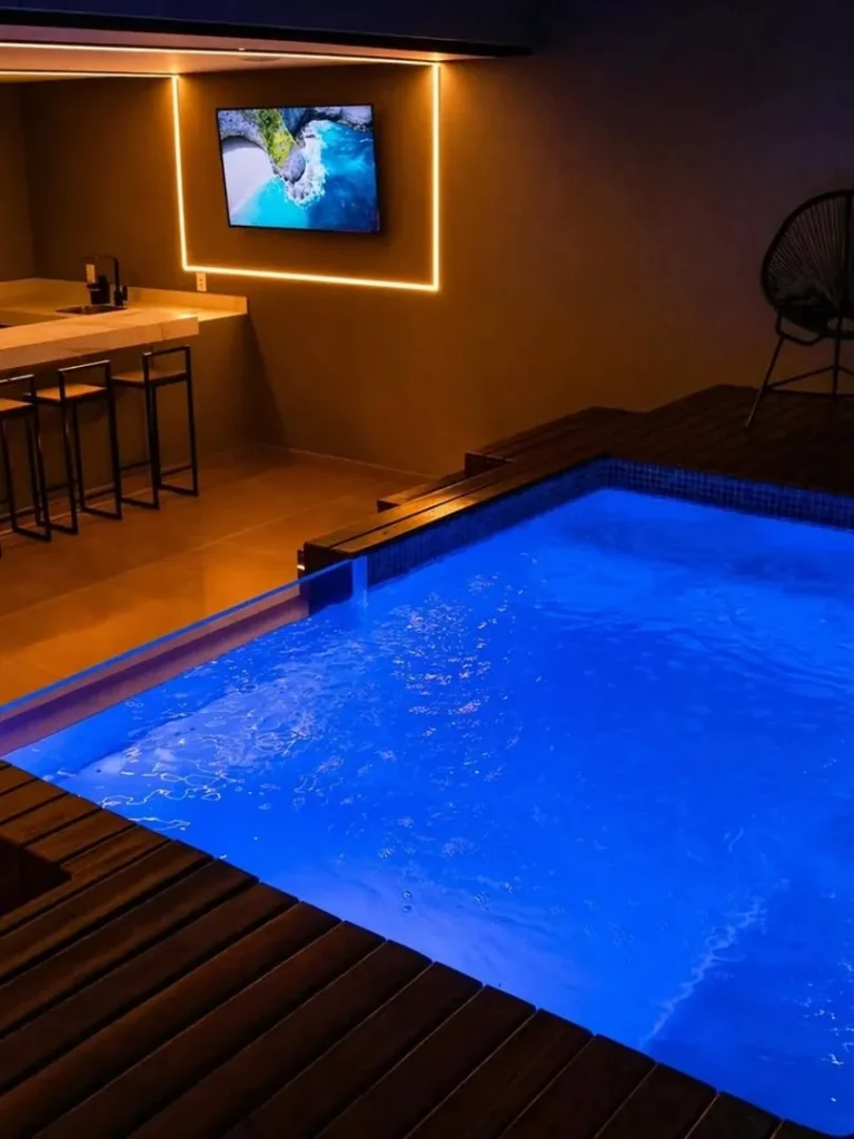 Indoor Pool Lounge With Warm Ambient Lighting
