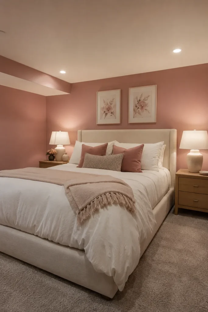 Industrial Basement Bedroom With Black Ceiling Details