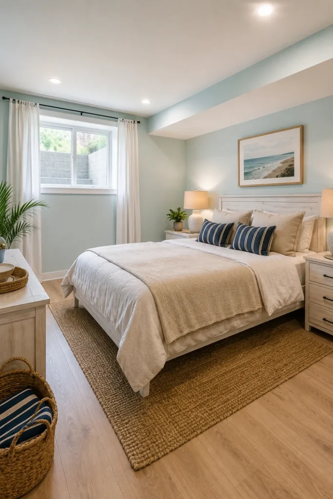 Mid-Century Basement Bedroom With Warm Walnut Finishes