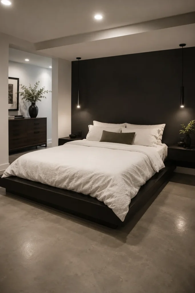 Minimalist Black and White Basement Bedroom Design