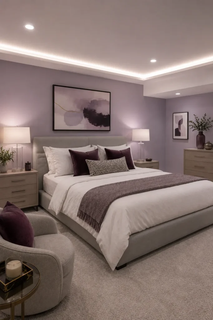 Modern Basement Bedroom With Mustard Accent Wall