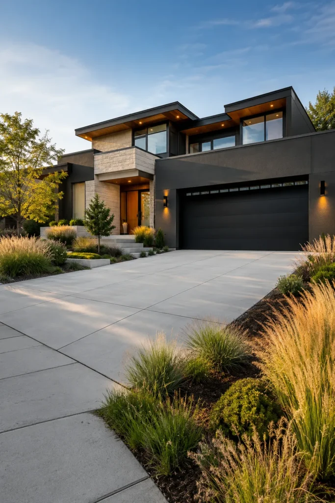 Modern Black Garage and Driveway Design