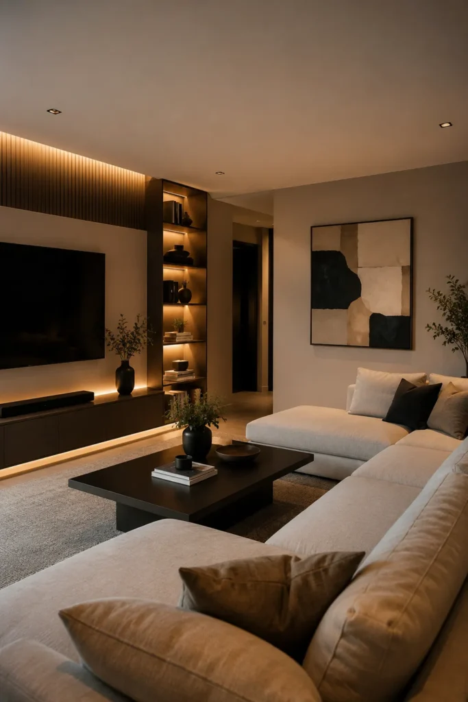 Modern Family Room With Warm Ambient Lighting