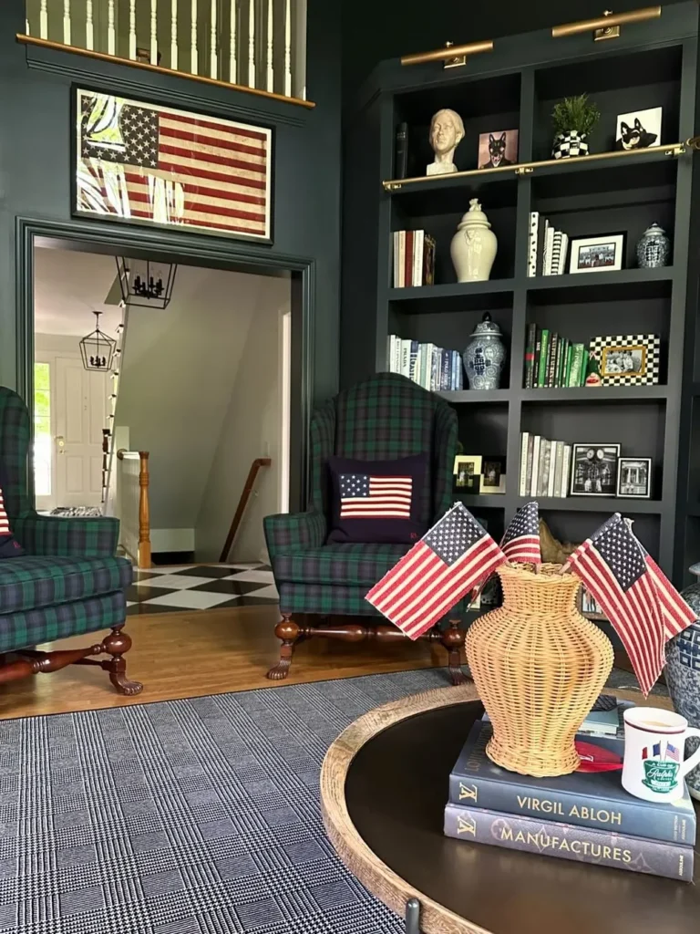 Moody Library Decor With Americana Touches