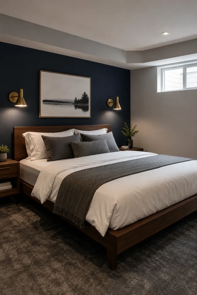 Navy Accent Wall Basement Bedroom Ideas