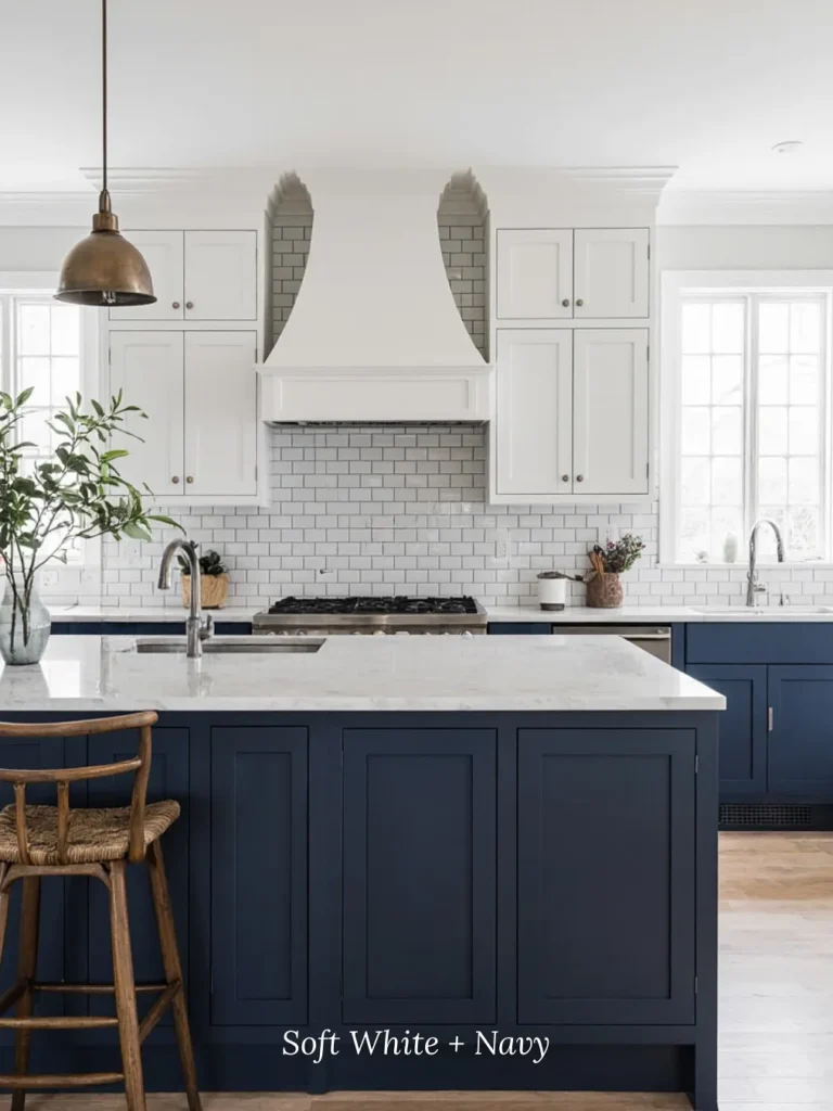 Navy and White Two Tone Kitchen Cabinet Ideas With Coastal Charm