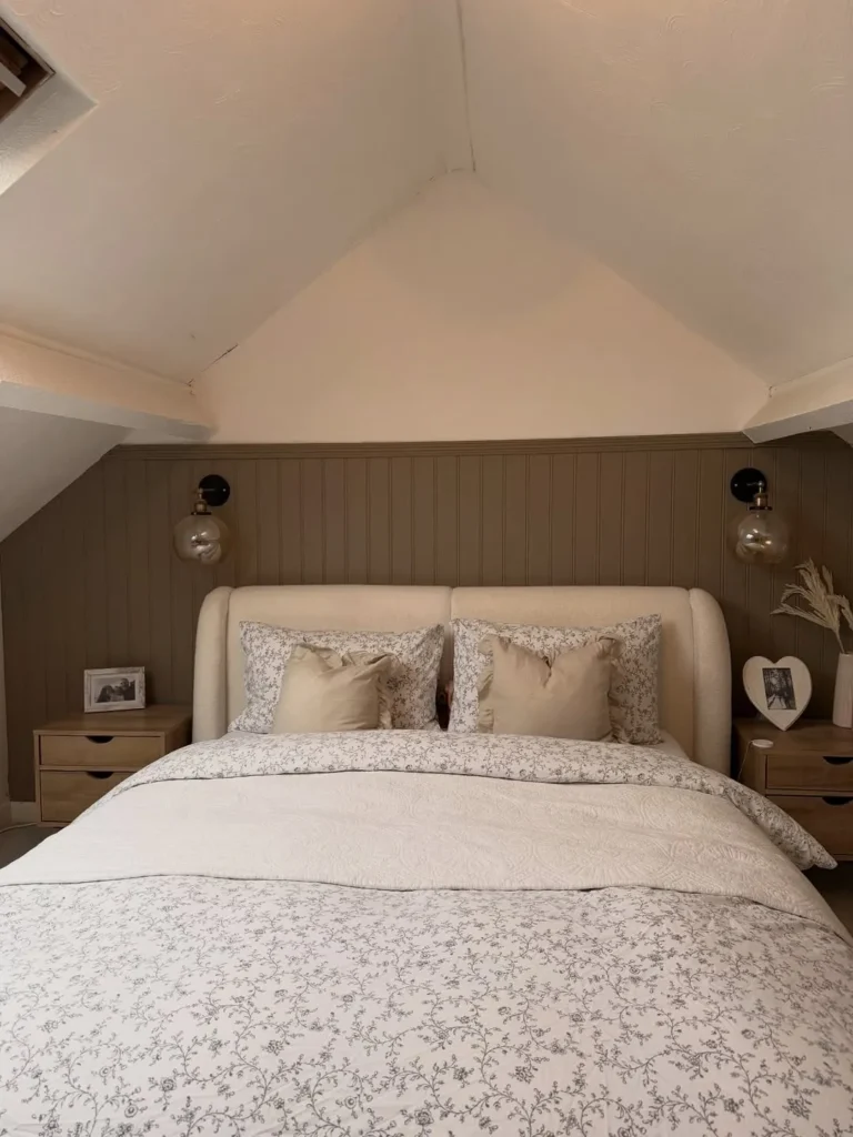 Neutral Attic Bedroom With Board and Batten Wall