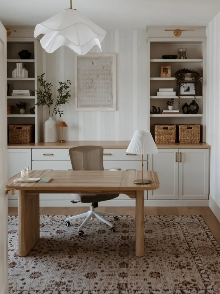 Neutral Home Office With Custom Storage Wall