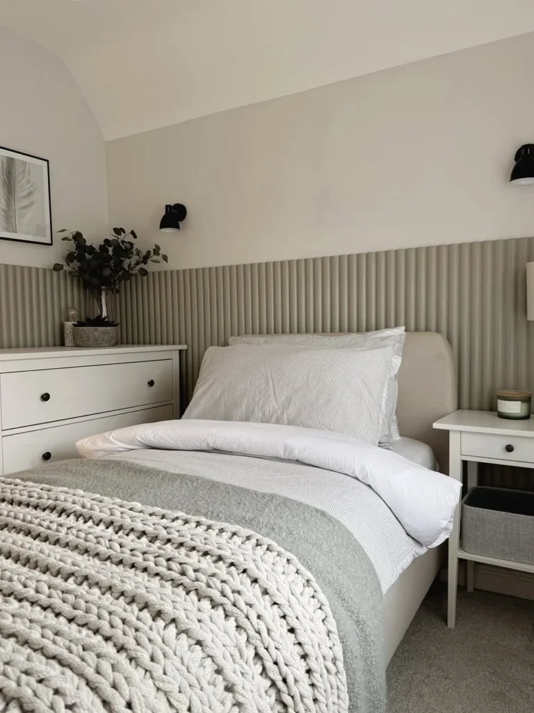 Neutral Small Bedroom With Textured Wall Paneling