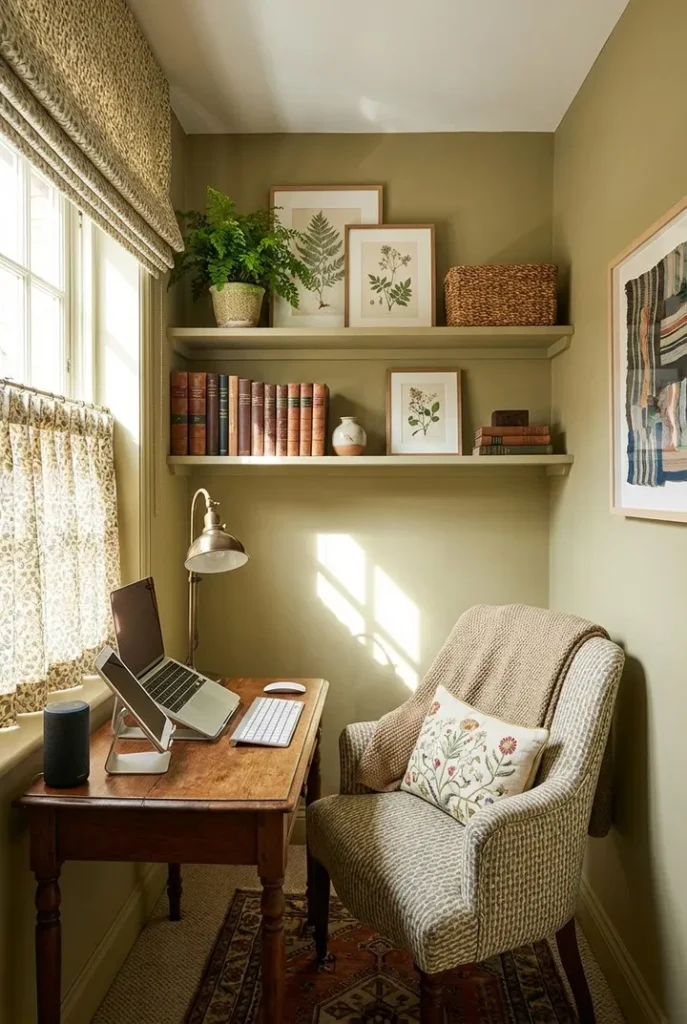 Olive Green Reading Nook Office With Cottage Style