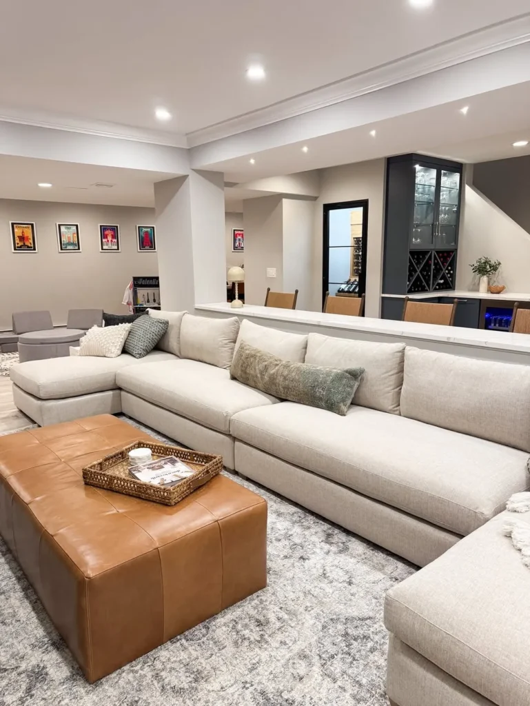 Open Concept Finished Basement With Lounge and Wet Bar