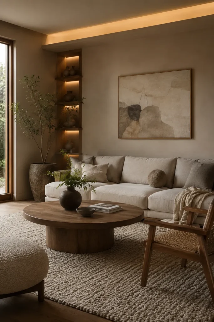 Organic Modern Family Room in Warm Neutral Tones