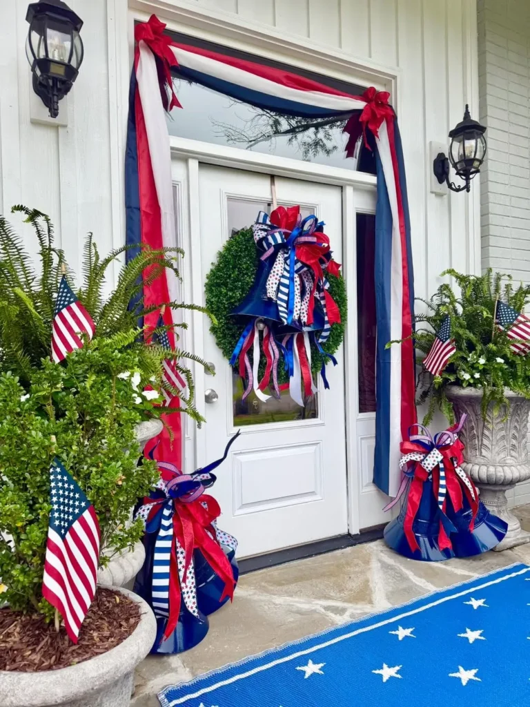 Patriotic Front Door Decor With Ribbon-Wrapped Bells