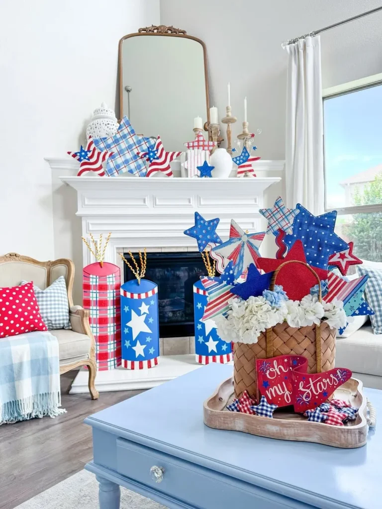 Patriotic Mantel Decor With Handmade Stars