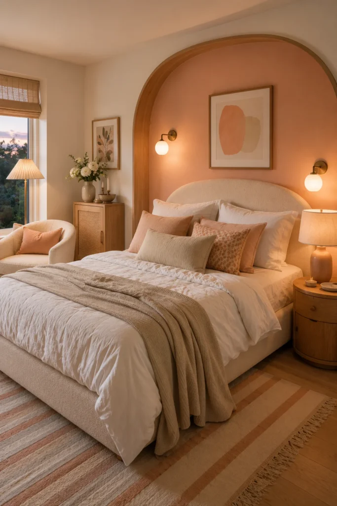 Peach Arch Bedroom With Cozy Evening Glow