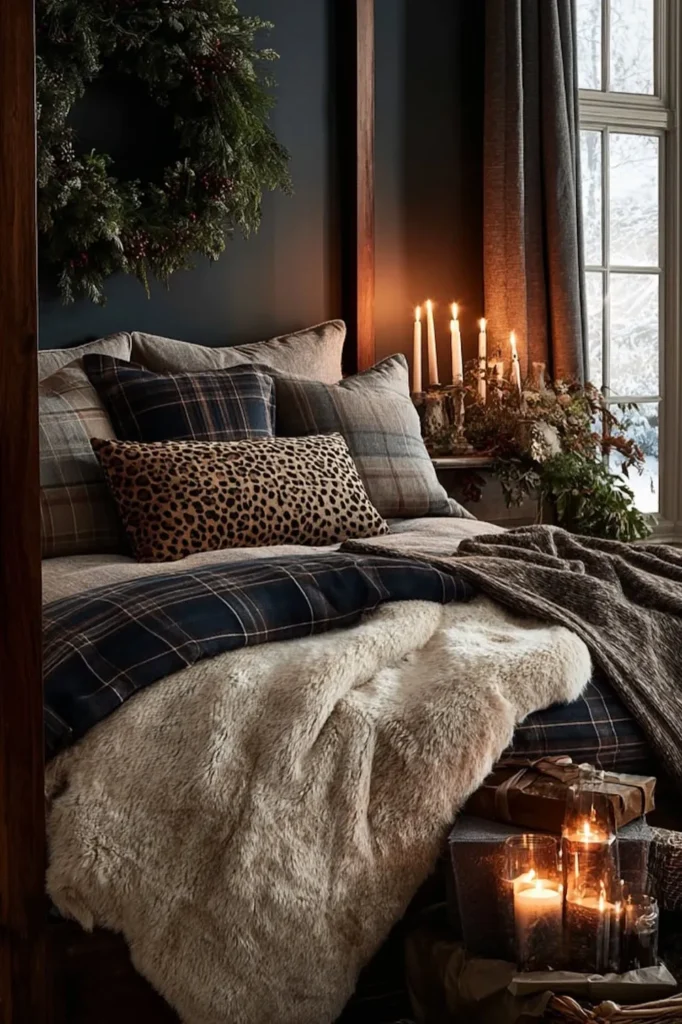 Plaid and Fur Dark Cottagecore Bedroom