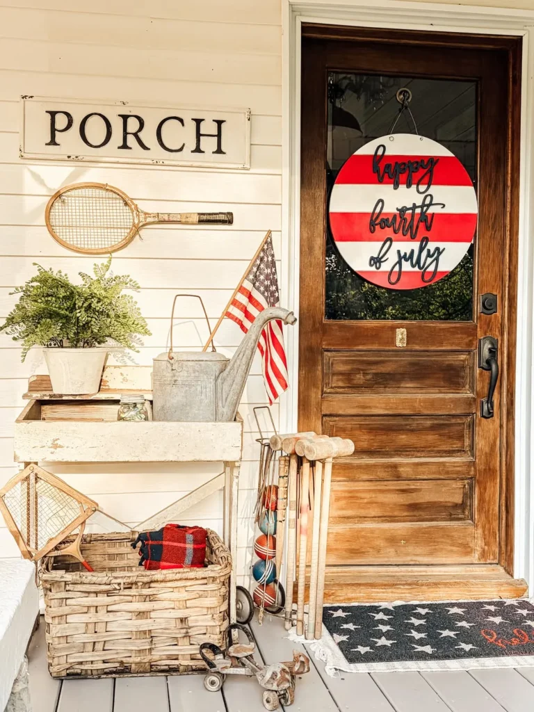 Porch Decor With a Happy Fourth of July Door Sign