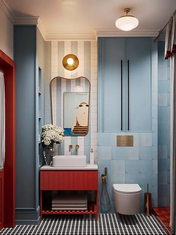 Powder Blue Bathroom With Soft Vintage Style