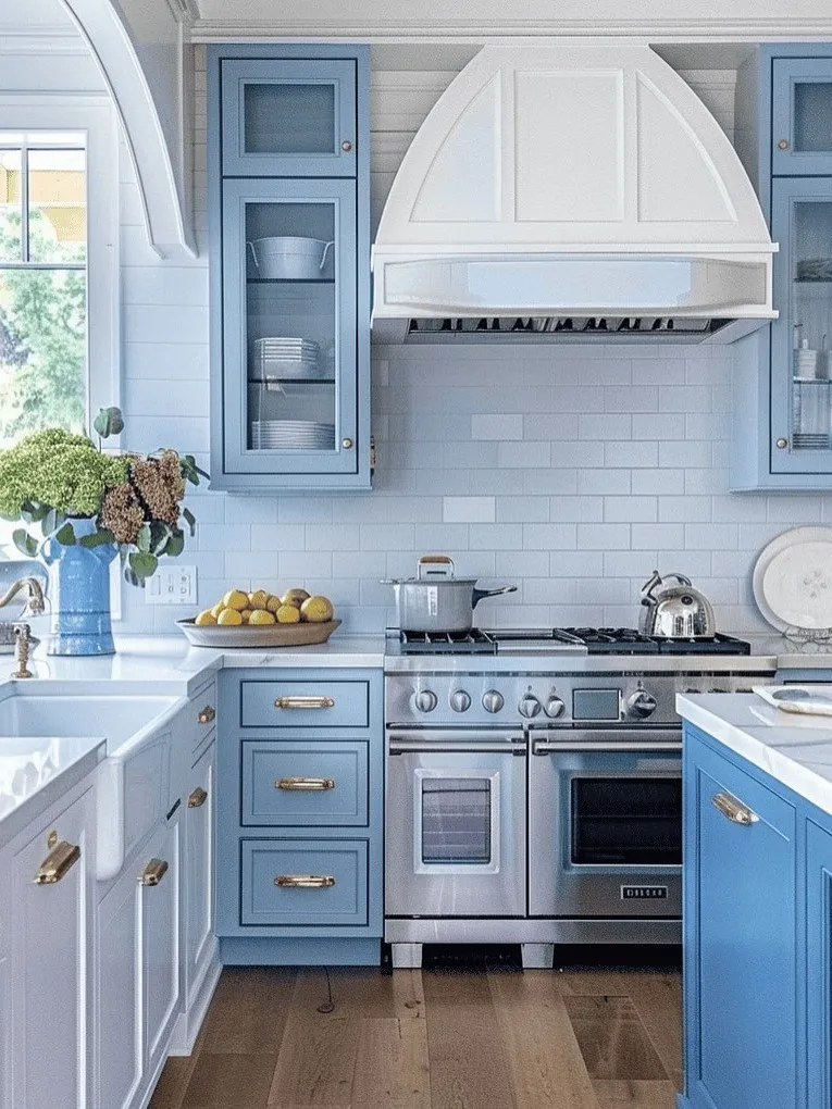 Powder Blue and White Two Tone Cabinets