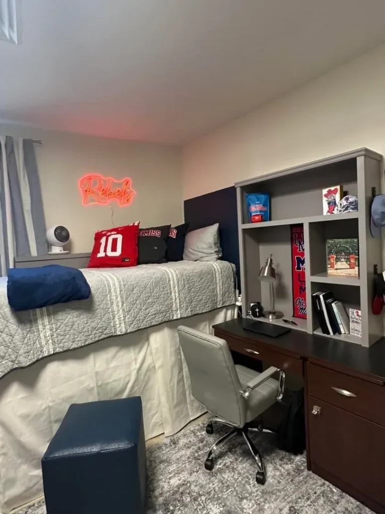 Raised Bed Dorm Room With Study Nook