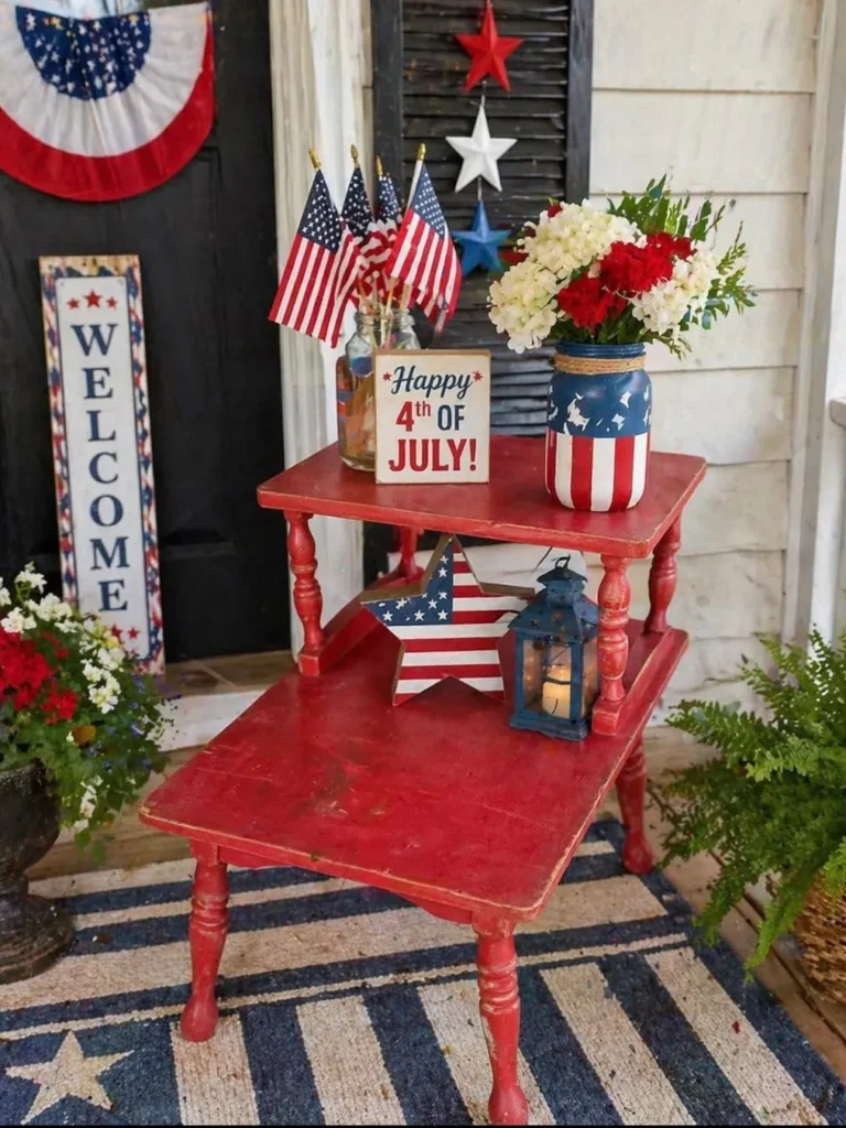Red White and Blue Porch Table Styling Ideas