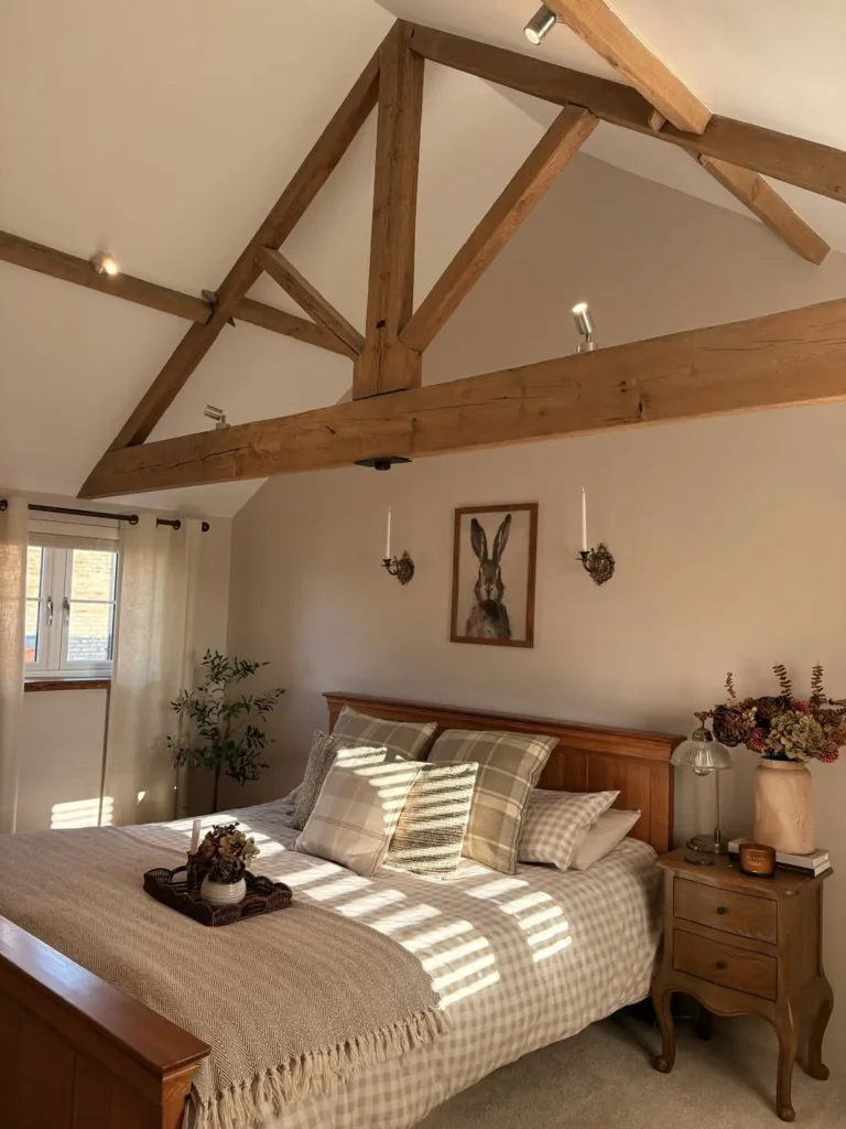 Rustic Attic Bedroom With Exposed Oak Beams