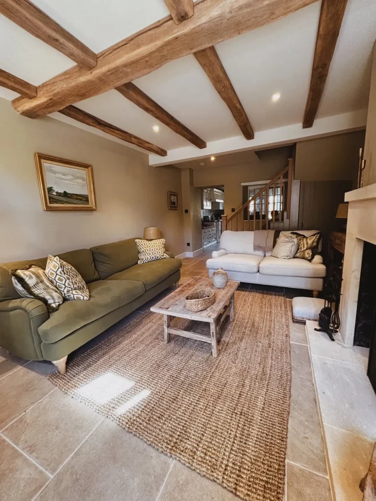 Rustic Beam Ceiling Living Room With Natural Textures
