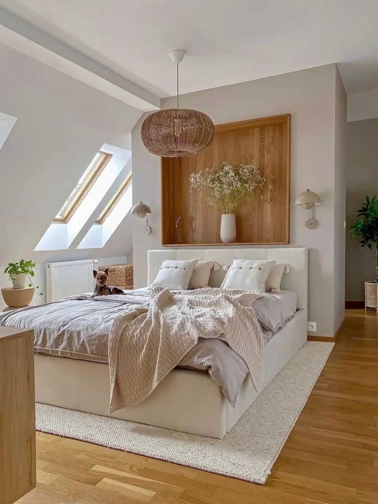 Scandinavian Attic Bedroom With Natural Wood Details