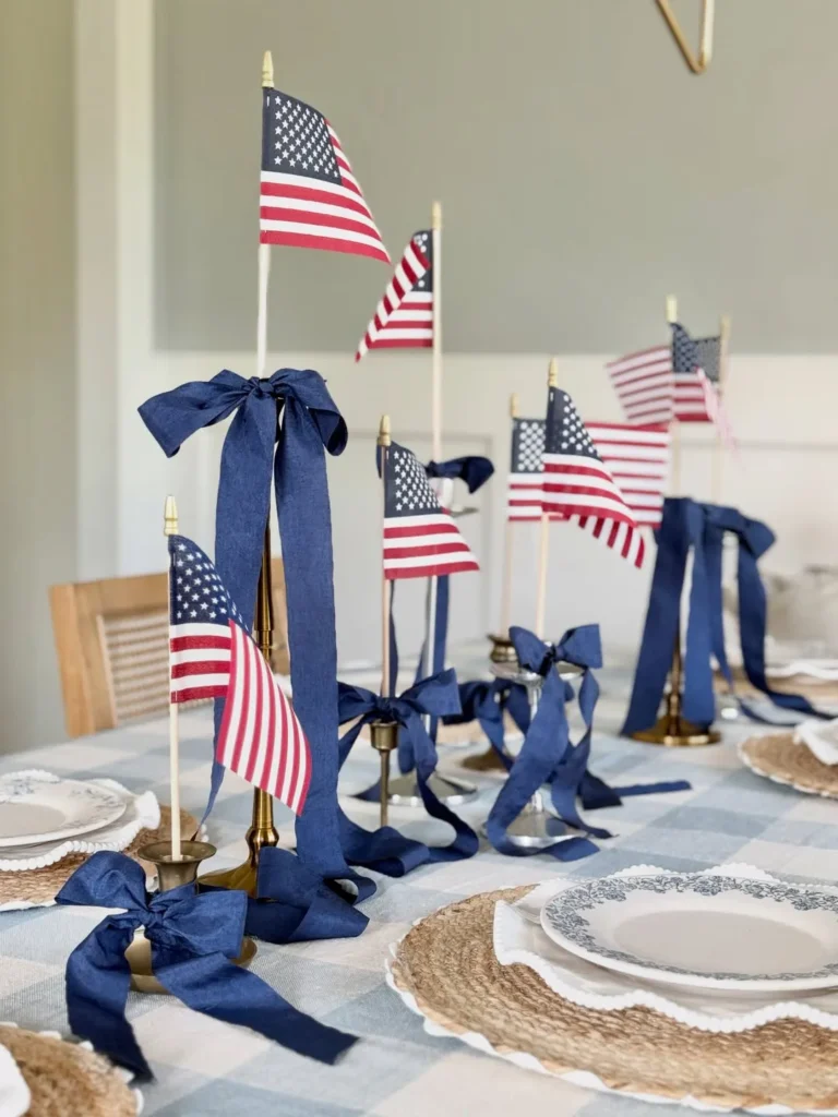 Simple 4th of July Table With Blue Ribbon Accents