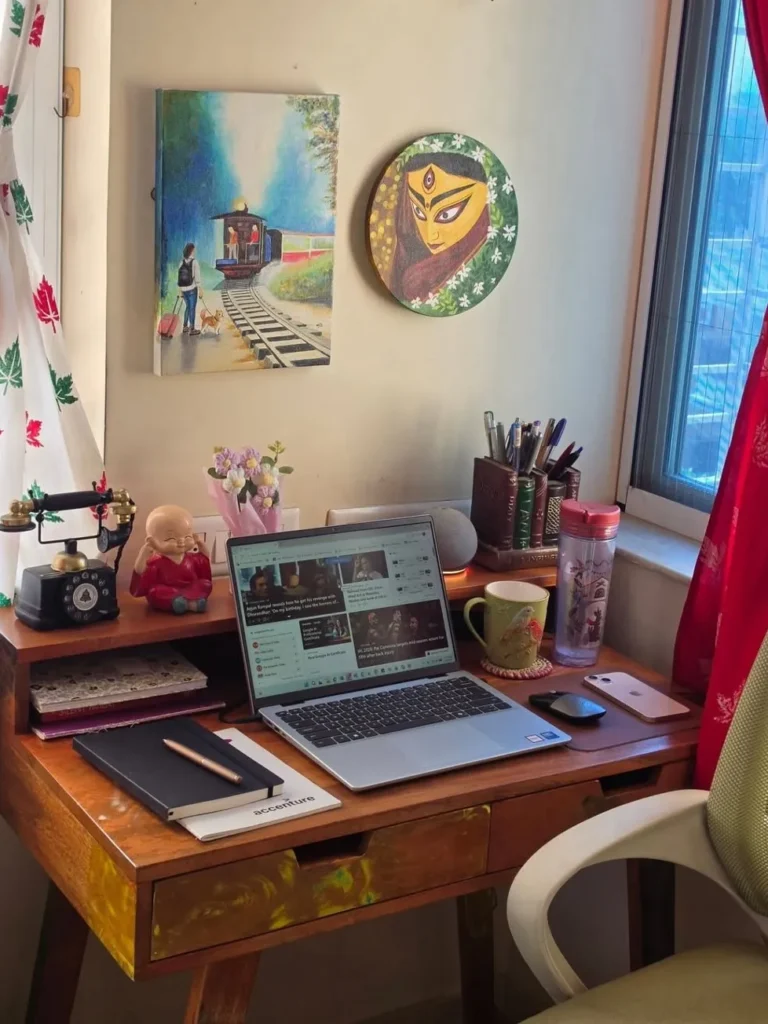 Small Study Desk With Warm Wooden Accents