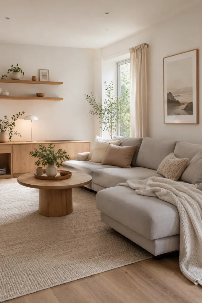 Soft Minimalist Family Room in Natural Neutrals